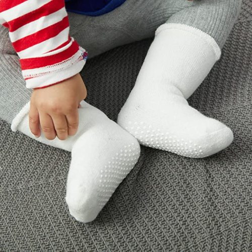 VWU Ankle Crew Socks with Grips, Baby Toddler Kids Unisex Warm Thick Cotton Socks 0-6T 6-Pack