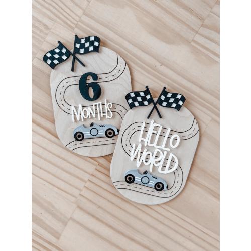 Race Car Milestone Sign for Baby | Baby Girl Gift | Monthly Baby Picture | Boy Signs | Hospital Baby Sign | Car Nursery sign