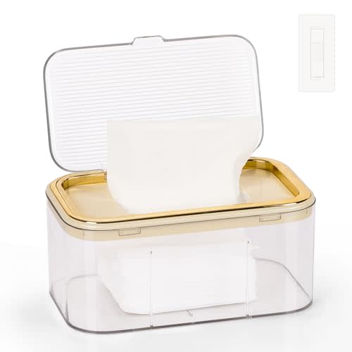 Flenpptly Baby Wipes Dispenser, Wipe Holder Wipes Container Large Capacity Keep Wipes Fresh & Easy to Open (Gold)