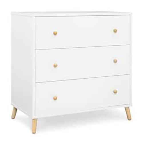 Delta Children Essex 3 Drawer Dresser with Interlocking Drawers, Bianca White/Natural