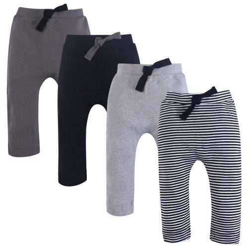 Touched by Nature Baby Organic Cotton Pants, Black and Gray 4Pk, 3-6 Months (6M)