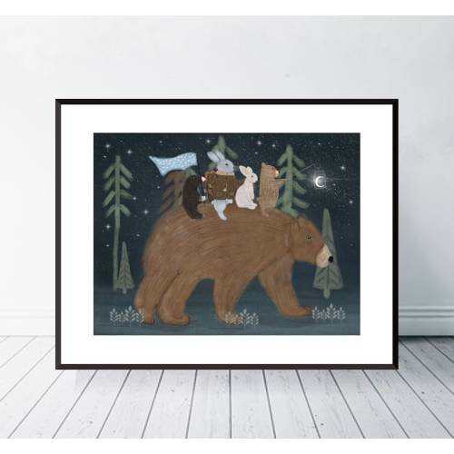 The Moon Bear. Nursery art, Children's wall art, Neutral nursery art, Children's picture, Woodland theme, Adventure theme, Woodland animals.
