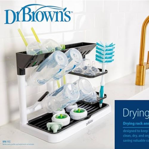 Dr. Brown's Drying Tower, Stand-Up Drying Rack, Countertop Baby Bottle Drying with Organized Storage for Baby Essentials, Space Saving Vertical Rack