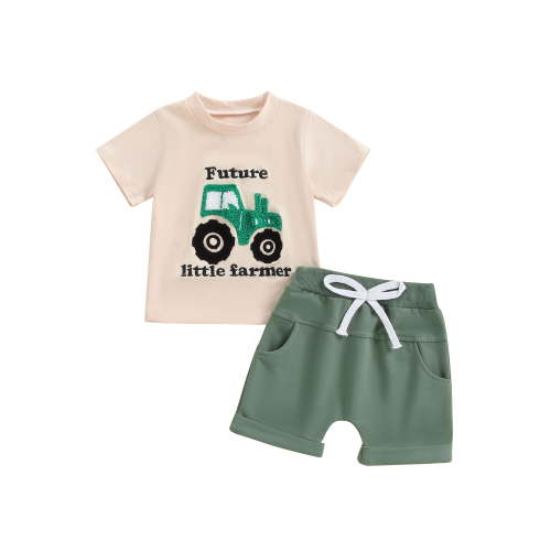 Baby Toddler Boys Summer Shorts Clothing Set, 3 6 12 18 24 Months 2T 3T Short Sleeve Cartoon Bear Print T-shirt with Elastic Waist Shorts Kids Outfit