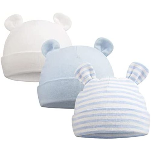 Original Cotton Newborn Hats for Girls Striped Preemie Baby Hats Bear Ears Infant Boys Beanies 0-6 Months