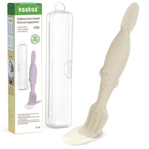 haakaa Baby Diaper Cream Spatula, NoMess Dual-Ended Silicone Diaper Rash Cream Applicator with Hygienic Case, Butt Spatula for Baby, Beige