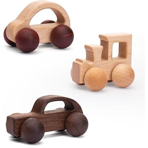 3PCS Wooden Baby Toys,Baby Grasping Toys Push Car Toys Montessori Toys Wooden Toy Vehicles,#3