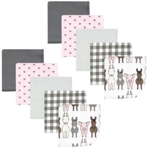Hudson Baby Infant Girl Flannel Washcloths, Farm Friends Pink 10Pk, One Size