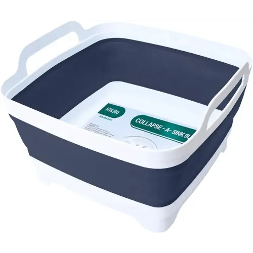 2.4 Gal(9L) Collapsible Dish Basin with Drain Plug,Space Saving Multiuse Foldable Sink Tub,Dishpan,Kitchen Sink for Camping,Plastic Tub,Vegetable Washing,RV