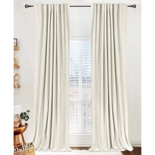 100% Blackout Shield Linen Blackout Curtains for Bedroom 84 Inches Long, Back Tab/Rod Pocket Living Room Drapes, Thermal Insulated Blackout Curtains 2 Panels Set, 50" W x 84" L, Cream Linen