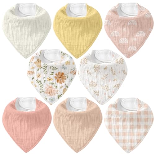 Muslin Baby Bibs 8 Pack, Baby Bandana Drool Bib for Drooling and Teething, Cotton Soft Absorbent for Girls Boys Serenity