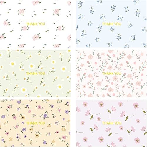 Crisky 50 Pack Floral Thank You Cards with Envelopes & Stickers for Birthday, Baby Shower,Bridal Shower, Wedding, Graduation, Business. 6 Assorted Full Version of Gold Stamping Wild Flower Design