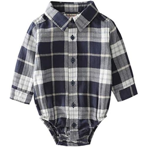 MOMOLAND Infant Baby Boys Woven Button Up Bodysuit Shirt