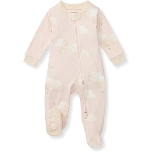 Burt's Bees Baby Girls Zip Front One-Piece Pajamas, Sleep & Play Loose Fit, 100% Organic Cotton, Newborn