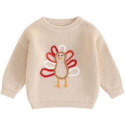 0-6 Months Baby Thanksgiving Sweater Turkey Embroidery Long Sleeve Crew Neck Pullover Fall Winter