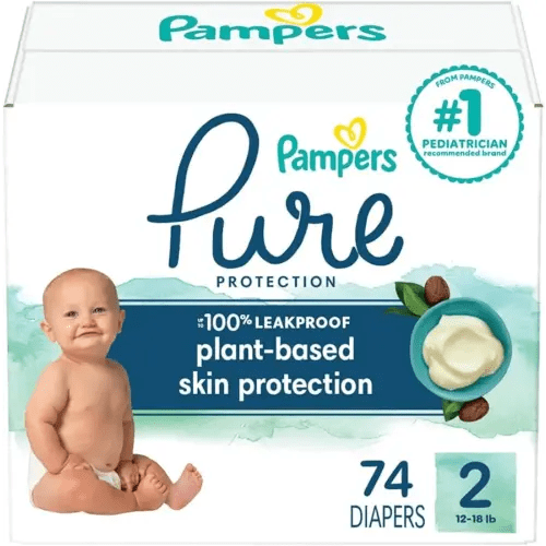 Pampers Pure Protection Diapers - Size 2, 74 Count, Hypoallergenic Premium Disposable Baby Diapers