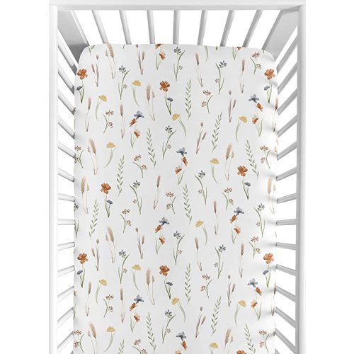 Sweet Jojo Designs Fitted Baby Crib Sheets (Multicolor Boho Floral) for Girls, Infant Nursery, Toddler Room - Standard Size (Sage, Flower Garden, Bohemian, Farmhouse, Wildflower, Vintage, Shabby Chic)