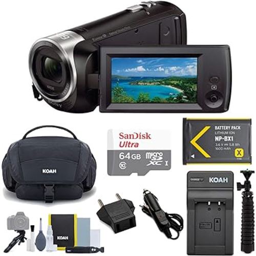 Sony HD Video Recording HDRCX405 HDR-CX405/B Handycam Camcorder (Black) Bundle with 64GB Card, Portable Accessory, Gadget System with Cleaning Kit, and Tripod (5 Items)