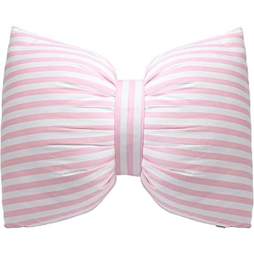 Pink Bow Pillow, 18" x 14" Decorative Throw Cushion Stripes Shaped Coquette Cotton Handmade Striped Case Washable for Big Sofa Office Car Neck Lumbar Aesthetic Themed Room Home Decor