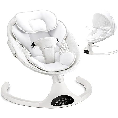 LAREX Baby Swing Infant Swing Electric Toddler Baby Rocker Portable for Newborn Boy Girl, 5 Sway Speeds with Remote Control, 10 Preset Melodies and Bluetooth, 0-6 Months Max 20 Lbs (White)