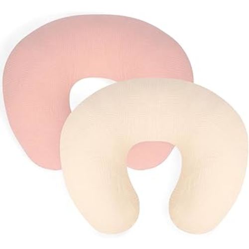 Nursing Pillow Cover - 2-Pack Muslin Cotton Removable Covers for Breastfeeding Pillows, Ultra-Soft Baby Feeding Pillowcase for Newborns, Fits 22.5"x18" Pillows (Pink & Cream)