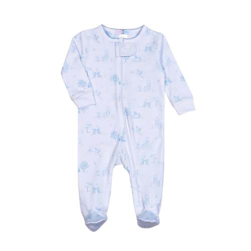 BTI-014 BLUE BABY TOILE PIMA ZIPPER FOOTIE