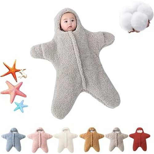 Baby Starfish Onesie, Thick Fleece Wearable Starfish Baby Sleeping Bag, Baby Newborn Starfish Warm Sleeping Bag for Babies (Grey, 6-12 Month)