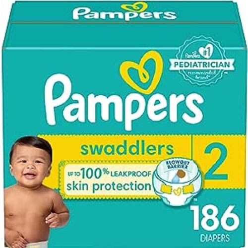 Pampers Swaddlers Diapers - Size 2, 186 Count, Ultra Soft Disposable Baby Diapers
