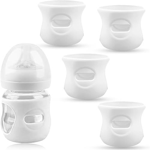 3/4 Pack Silicone Sleeve for Philips Avent Glass Bottle,Anti Breakage Baby Bottle Holder for Avent Natural Glass Baby Bottles 8 oz & 4 oz(White-4pcs/4 Ounce)