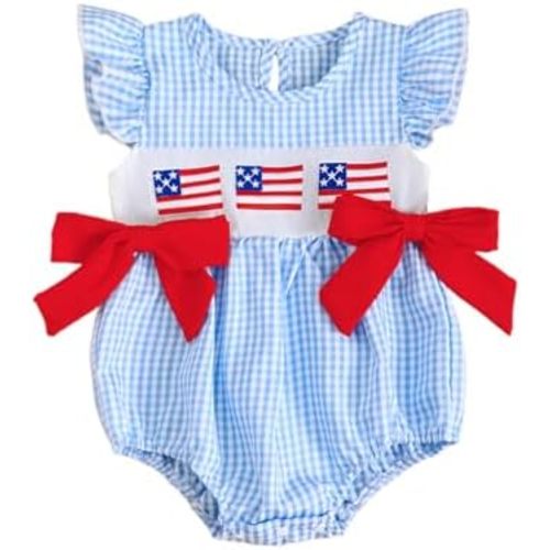 4th Of July Baby Girl Outfits Newborn American Flag Smocked Romper My First Fourth Of July Independence Day Clothes