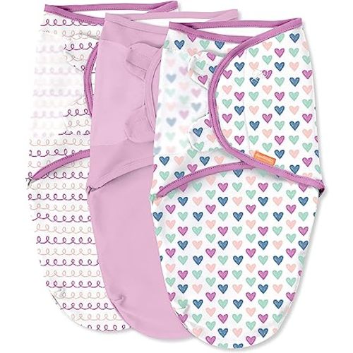 SwaddleMe by Ingenuity Original Swaddle, 100% Cotton, Improves Sleep & Calms Startle Reflex, 0-3 Months, 3-Pack - Heart & Hoops