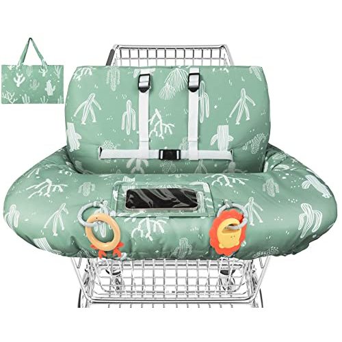 Yoofoss Shopping Cart Cover for Baby, 2-in-1 High Chair Cover with Safety Harness, Multifunctional Cart Covers for Toddler, Universal Fit, Soft Padded Grocery Cart Cover for Baby Boy Girl - Green