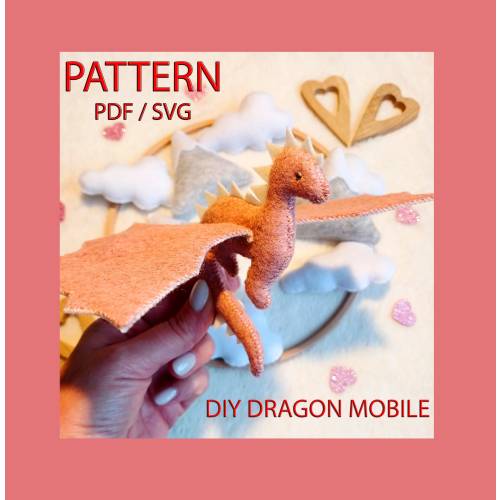 PDF Dragons baby mobile | Felt Dragon pattern | Dragon Ornament | Woodland Dragon mobile | Mountain Mobile Pattern | SVG included