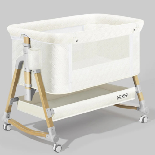 HARPPA Cuddly 3-in-1 Baby Bassinet Bedside Sleeper for Reflux | Attaches to Bed, Adjustable 5 Heights, Non-Toxic & CPSC Certified | Sturdy Aluminum Frame, Portable Wheels, Tool-Free Setup, Gentle Rocking | Perfect for Newborns, Infants, Small Spaces & Saf
