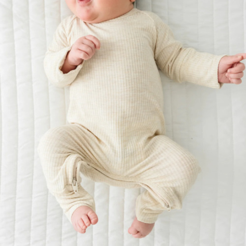 Heather Oatmeal Ribbed Crescent Zippy - Little Sleepies