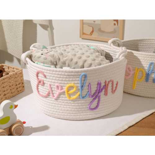 Custom Name Baby Basket, Personalized Baby Gift Basket, Baby Shower Gift, Newborn Gift, Rope Cotton Baby Basket, Toy Basket, Easter Basket