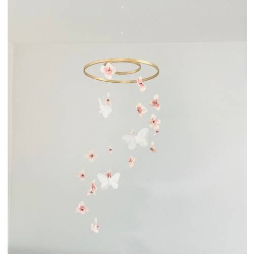 Flower and Feather Butterfly Mobile, Pink Blush Baby Mobile, Baby Girl Mobile, Baby Girl Nursery, Floral Nursery, Girl Nursery - Etsy
