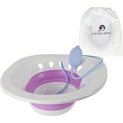 GOLDEN DEER Sitz Bath for Hemorrhoids, Sitz Bath for Toilet Seat, Automatic Flushing, Postpartum Care, Sits Bath Kit for Women