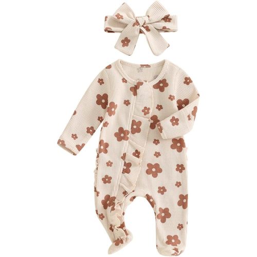 Newborn Baby Girl Fall Winter Outfits Clothes Knit Jumpsuit Ruffle Romper Newborn Coming Home Outfit for Baby Girl