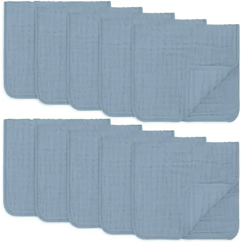 Comfy Cubs Muslin Burp Cloths Large 100% Cotton Hand Washcloths for Babies, Baby Essentials 6 Layers Extra Absorbent and Soft Baby Rags for Registry (Pacific Blue 10-Pack, 20" X10")