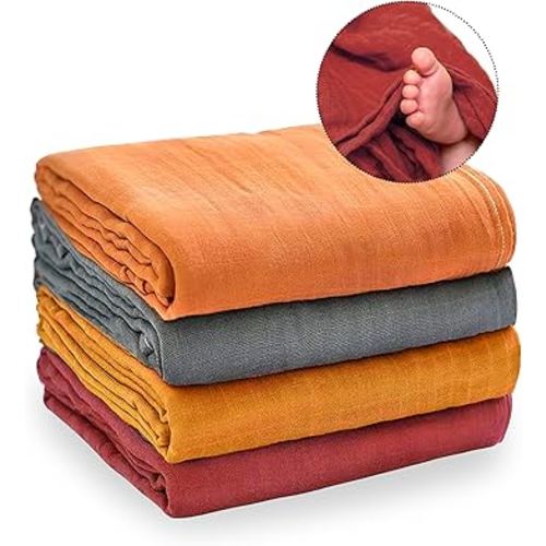 Pack of 4 Baby Swaddle Blankets - Soft Cotton Muslin Swaddle Blanket for Baby Boys and Girls - 47x47inch Unisex Lightweight and Skin-Friendly Newborn Baby Receiving Blankets Swaddle Wrap || Pack of 4