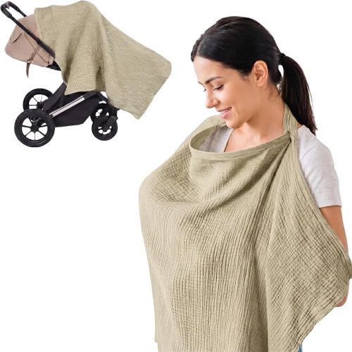 Nursing Cover Breastfeeding, 100% Cotton Breastfeeding Cover Mother Nursing Apron Couverture Allaitement (Khaki)