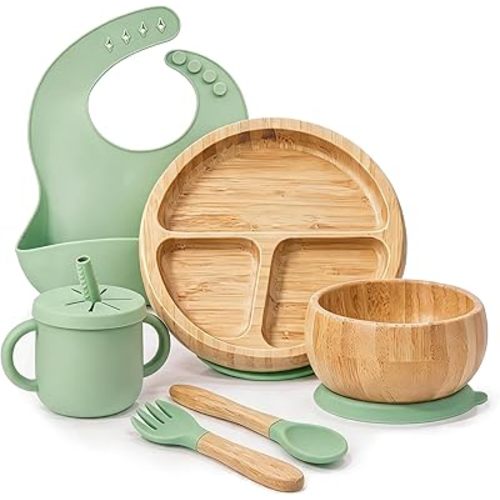 Bamboo Suction Plates for Babies and Bamboo Plates For Kids Baby Feeding and Weaning (Green)