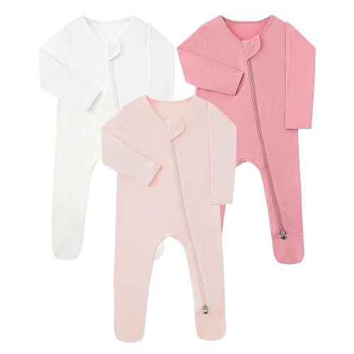 Baby Footie Pajamas Rayon Made from Bamboo 3 Pack 0-18 Months