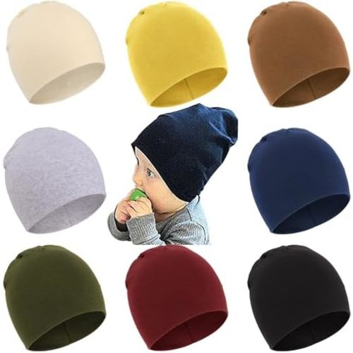 DRESHOW BQUBO 8 Pack Unisex Baby Beanie Hat Infant Baby Soft Cute Knit Cap Nursery Beanie