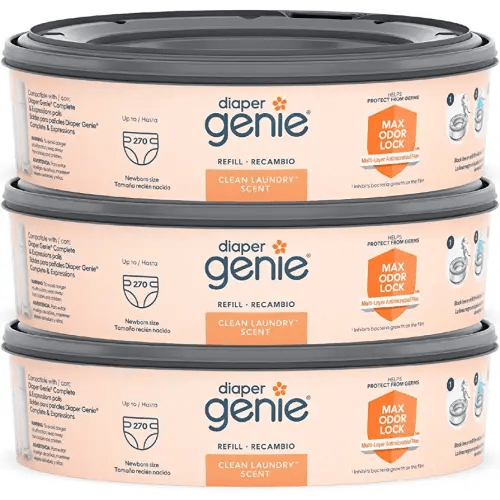 Diaper Genie Bags Refills 270 Count (Pack of 3) Clean Laundry Scent | Diaper Pail Refills with Max Odor Lock | Holds up to 810 Newborn Diapers