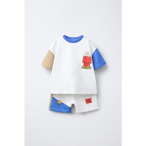 SNOOPY PEANUTS™ JOGGING T-SHIRT AND BERMUDA SET - Green / Ecru | ZARA United States