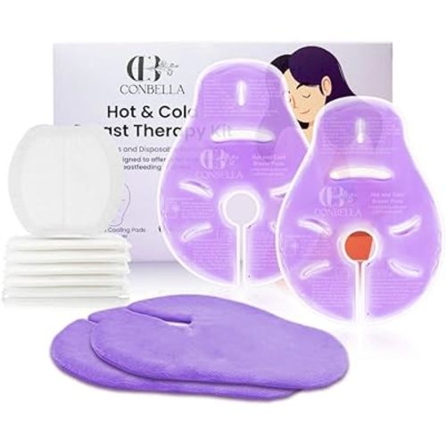 2 Larger Breast Ice Packs with Soft Covers and 6 Breast Pads for Leaking Milk, Hot and Cold Breast Therapy Packs, Breastfeeding Essentials for Relief of Clogged Ducts, Nipple Pain, Engorgement