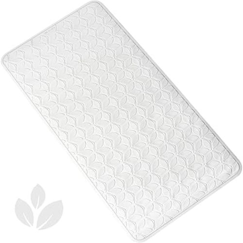 WRISIN Bathtub Mat Non Slip with Suction Cups - 100% Rubber Bathroom Mat Textured for Bath Tub Shower Safety - Soft on Touch - BPA/PVC Free - Pet Dog Bath Mat - Machine Washable - 17 × 35 Inch(White)