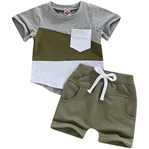 YINGISFITM Toddler Baby Boy Clothes Letter Short Sleeve T Shirt Top Boys Shorts with Pocket Cute Summer Outfit 2Pcs Set